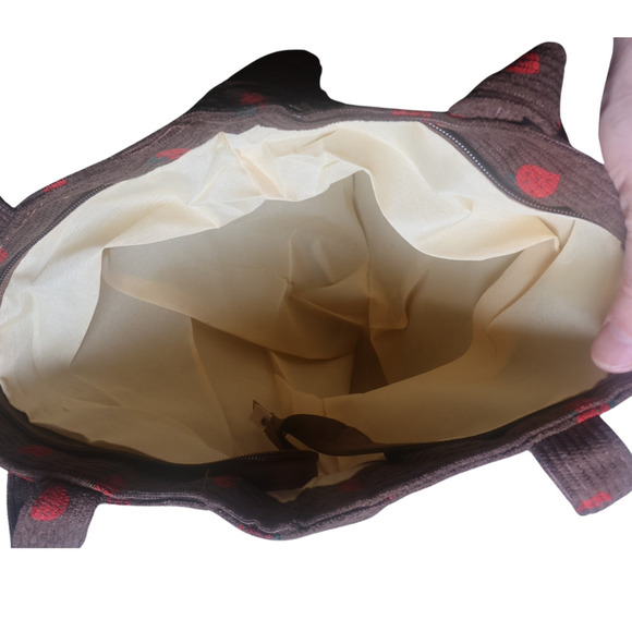 Corduroy Tote Bag Brown Strawberry Printed Grandmacore Cottagecore NWT - Picture 6 of 7